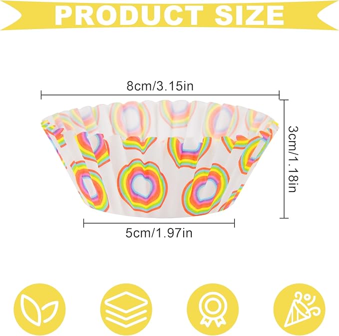 600 Pack Rainbow Cupcake Liners Cupcake Baking Cups Standard Size Rainbow Muffin Liners for Wedding Birthday Pride Party Candy Cake Decorations Supplies(12 Styles)