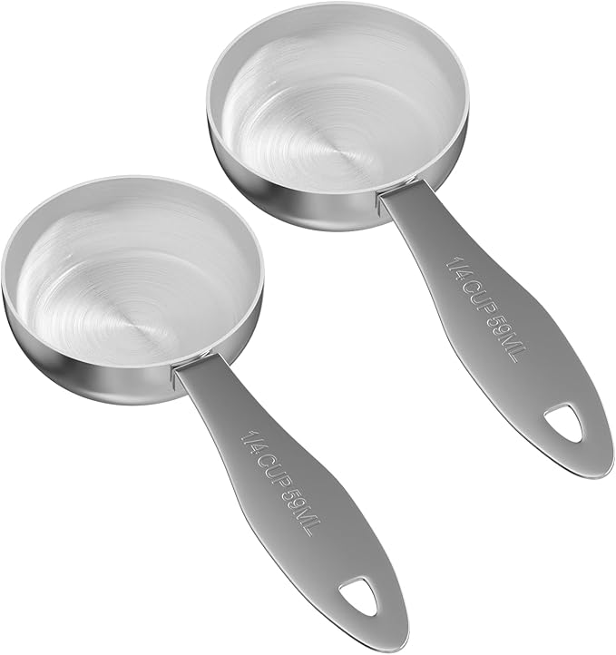 2PCS 1/4Cup(59ml) Stainless Steel Measuring Cup, Heavy-duty Single Metal Scoop for Wet and Dry Ingredients, Great Kitchen Gadgets for Cooking