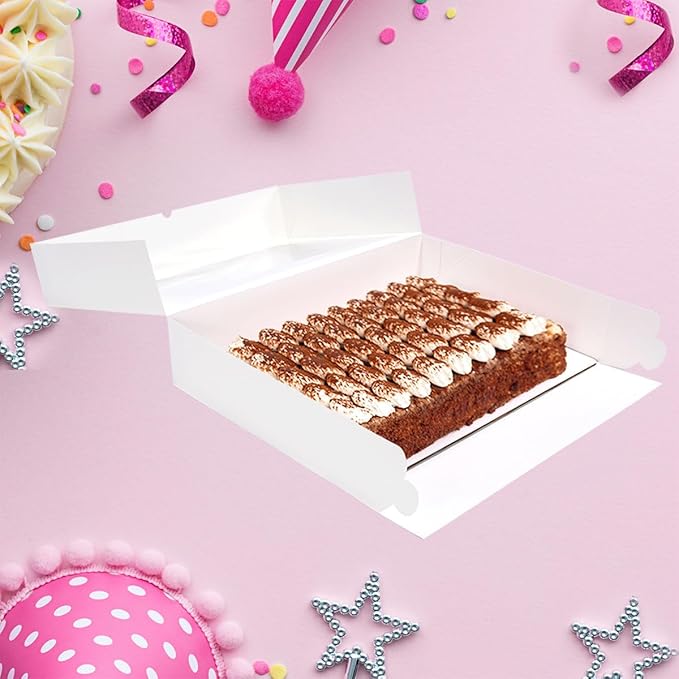 JJO 19x14x4 Inch 10 Pack Auto-Popup Cake Boxes with Thick Cake Boards,White Large Rectangle Bakery Boxes with Window,for Brownie,Cupcakes,Pie & Donuts