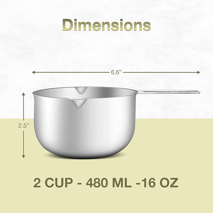 2PCS Stainless Steel Measuring Cup Set, Includes 2Cup(480ml, 16oz) and 1Cup (240ml, 8oz), Etched Inner Scale Measure Scoop, Metric and US Measurement, Dishwasher Safe