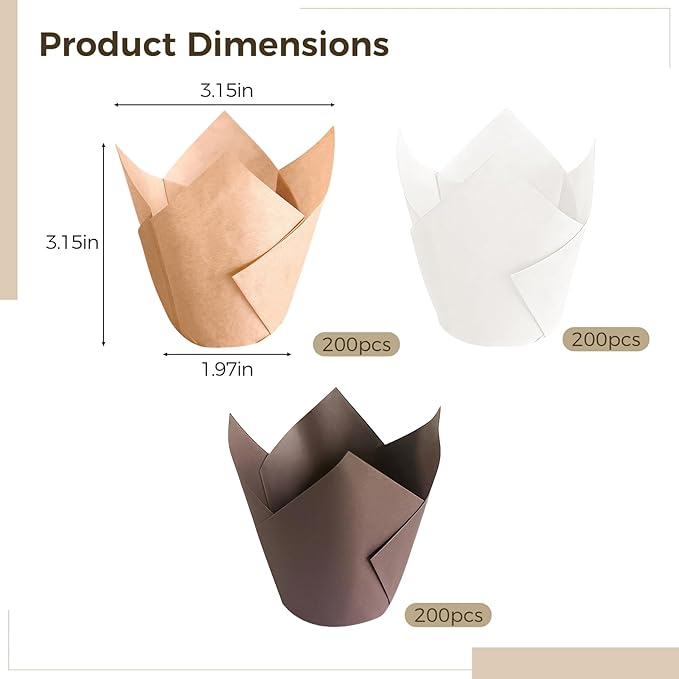600 Pcs Tulip Cupcake Liners for Baking, Brown Cupcake Liners, Standard Size Muffin Cups, Greaseproof, Heat Resistant, Ideal for Wedding and Party