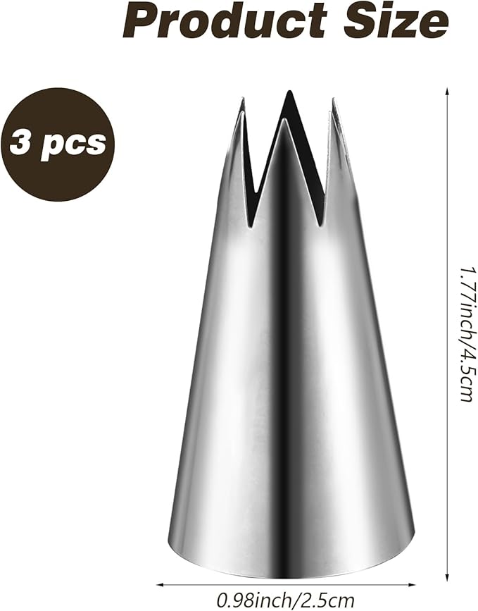 3PCS 1m Piping Tips Icing, Silver Open Star Tips, Stainless Steel Cake Decorating Tips,For Cake Decorating, Seamless Piping Nozzles, Cupcakes, Cake and Decorating