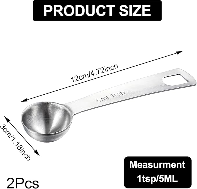 Lusofie 2 Pcs 1 Teaspoon Measuring Spoons 5ml Mini Spoons Stainless Steel Measuring Spoons For Kitchen Cooking Spoon Coffee Spoon (Silver)