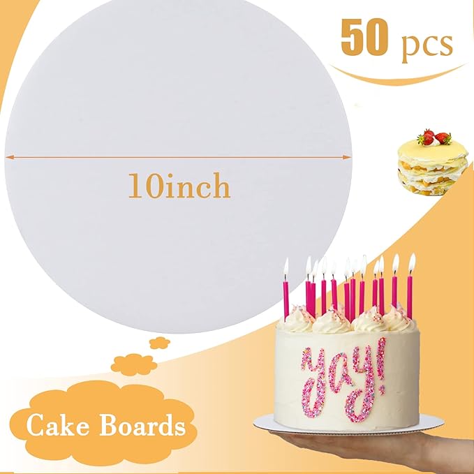 Sudaya Cake Boards 50 PCS, Cake Boards 10 Inch Round, Cardboard Cake Rounds, Disposable Cake Plates, Food Grade Cake Base Cake Tray Cake Circles, 10 Inch Cake Board White Cardboard Circles Round Base