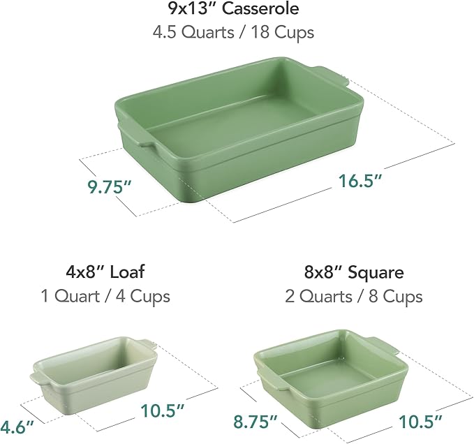 Best Choice Products Set of 3 Large Serving Trays, Party Platters and Ceramic Non-Stick Bakeware For Appetizers, Charcuterie, Snack, Dessert, Casserole, Sour Dough Bread Loaf - Sage Green