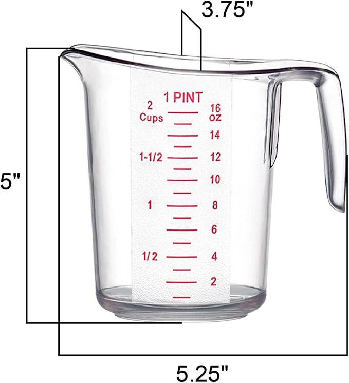 Amazing Abby - Melissa - 16-Ounce Plastic Measuring Cup (3-Pack), 2-Cup (1/2-Quart) Food-Grade Measuring Cup, Unbreakable, Stackable, Dishwasher-Safe, Great for Oil, Vinegar, Flour, and More