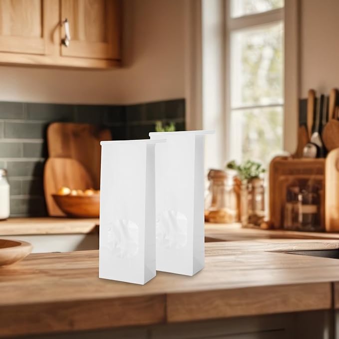 QTLCOHD 100Pcs Bakery Bags with Window 3.5 x 2.4 x 9.8 Inch White Paper Bread Bags Tin Tie Tab Lock Cookie Paper Treat Bag for Packaging Cookies Pastry Loaf Popcorn