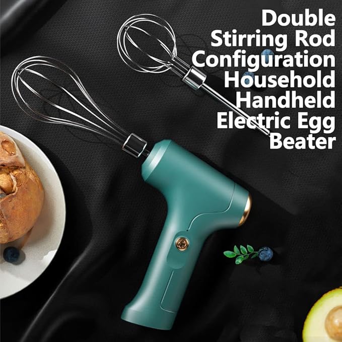 SEIWEI Electric Handheld Mixer with 2 Stirring Rods Household Electric Egg Beater 3 Speed Modes for Whipping Mixing Pudding Cookies Cakes Batters USB Rechargeable