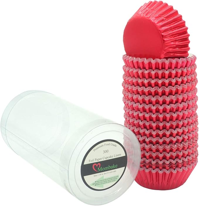 Mini Red Foil Cupcake Liners Muffin Baking Cups for Party and More, 300-Count