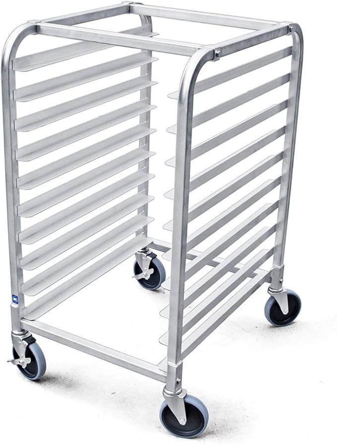 New Star Foodservice 36510 Commercial-Grade Aluminum 10-Tier Sheet Pan/Bun Pan Rack, 26" L x 20" W x 38" H with Brake Wheels Silver