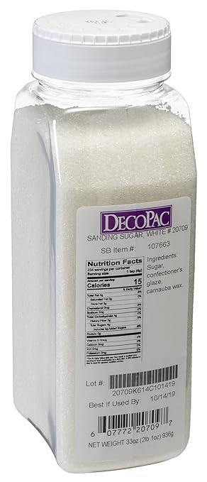 DecoPac Sanding Sugar | White Edible Sugar Sprinkles | 33oz | Edible Sanding Sugar in Handheld Container | Made In USA | Sugar Sprinkle Mix For Cakes, Cupcakes, Cookies, Extra Large Pack | 33 Ounce - White