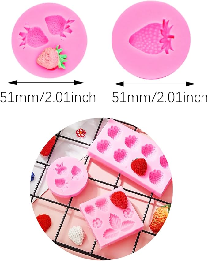 5PCS Pink Baking Silicone Moldlings 105.7/55/53/51mm Modeling Decoration Tool for Making Flower and Strawberry Shape Food