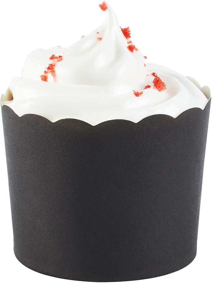 Panificio 6 Ounce Cupcake Wrappers, 200 Scalloped Baking Cups - Oven-Ready, Greaseproof, Black Paper Cupcake Liners, Disposable, For Birthdays, Baby Showers, Or Weddings - Restaurantware