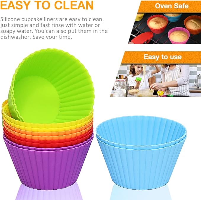 Extra Large Silicone Cupcake Muffin Cups 12 Pack, 3.54 Inch Muffin Liners, Reusable Jumbo Silicone Baking Cups Easy to Clean, Great for Cupcake, Mousse(Multicolor)