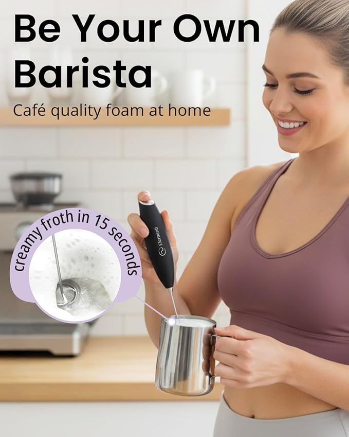Elementi Frother Wand - Easy to Use Milk Frother Handheld Electric Stirrer for Powder Drinks, Durable & Powerful Protein Powder Mixer Wand, Coffee Stirrers Electric (Silver)