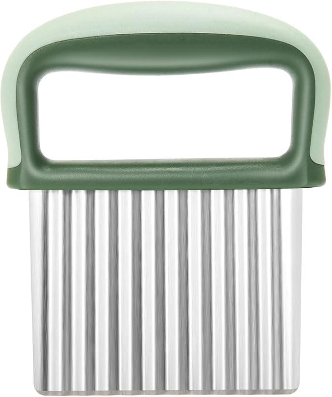 Vegetable Chopper - Stainless Steel Blade Crinkle Cutter/Wavy Knife Veggies French Fry Slicer and Plastic Dough/Cake Scraper,2 piece (Green)