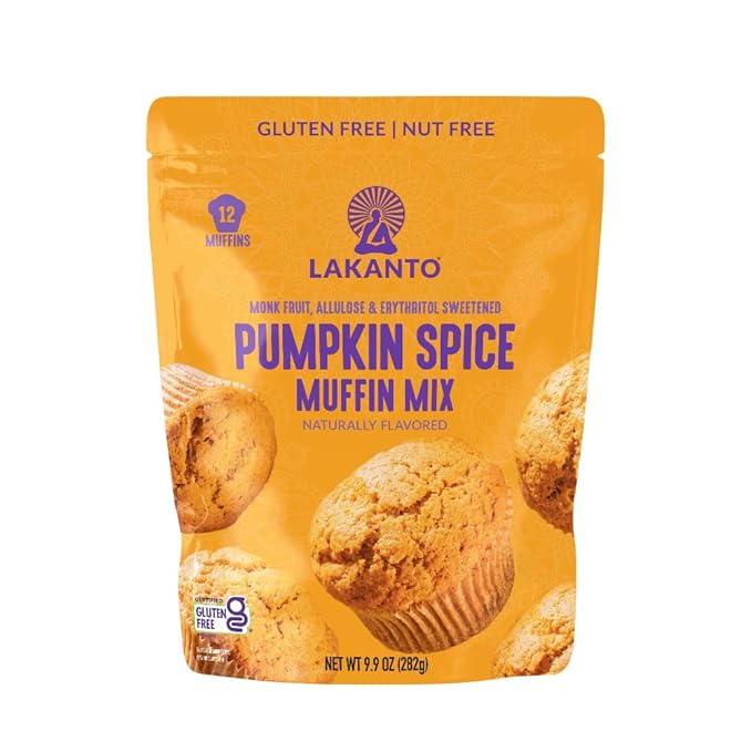 Lakanto Pumpkin Spice Muffin Mix - Gluten Free, Nut Free, Sweetened with Monk Fruit, Allulose, Erythritol, Pumpkin Spice Bread, Fluffy, Great Tasting, Easy to Bake (9.9 Oz)