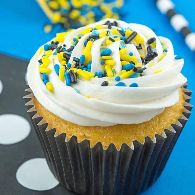 Batman Cake Decorations Sprinkles for Cake Decorating and Baking Cupcakes - Fancy Sprinkles for Cupcake Decorating and Sprinkle Decorations in Blue and Yellow Jimmies with Black Sugar Pearl Sprinkles