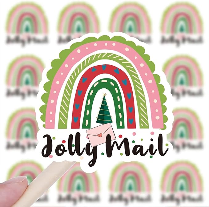 Wailozco 240 PCS Jolly Mail Rainbow Stickers,Cute Small Business Envelopes Stickers for Business Packages/Handmade Goods/Bags ,Christmas Theme Small Shop Business Stickers for Envelopes Seals