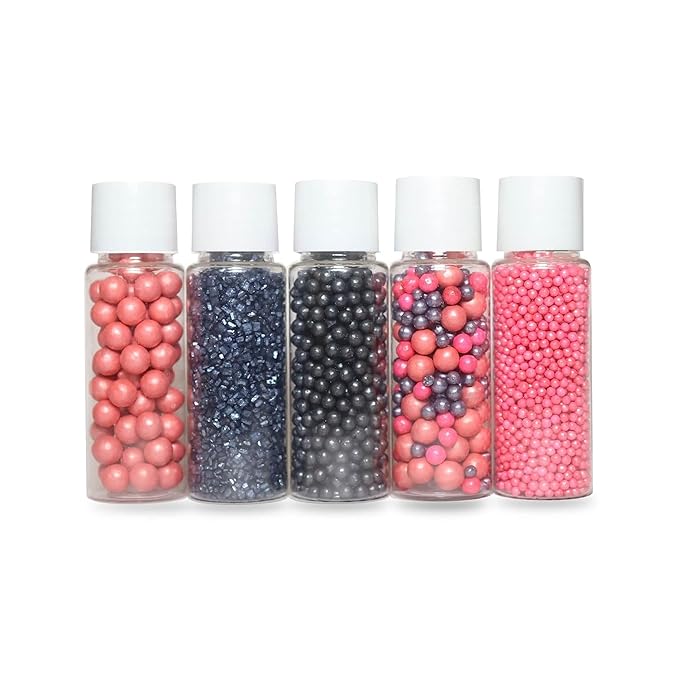 Confect Red Carpet Night Sprinkles Mix Pack of 5 – Red, Black, Pink Dragees & Navy Blue Sparkling Sugar | Edible Cake & Cupcake Decorations for Parties, Baking, and Special Events | Vegan, Gluten-Free, Nut-Free, Soy-Free, Dairy-Free, Palm Oil-Free - 5 Oz