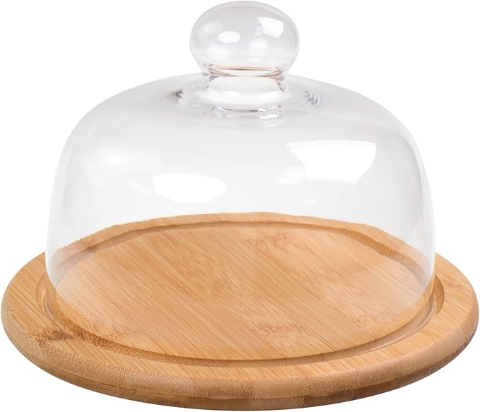 7.1''Glass Dessert Dome with Base, Mini Decorative Cake Tray with Glass Dome Cover, Cake Fruit Display Server Tray for Kitchen, Birthday, Wedding, Appetizer Dessert and Cheese Serving Platter