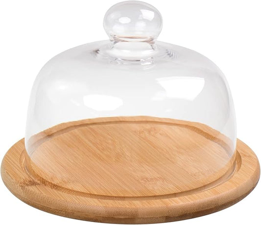 7.1''Glass Dessert Dome with Base, Mini Decorative Cake Tray with Glass Dome Cover, Cake Fruit Display Server Tray for Kitchen, Birthday, Wedding, Appetizer Dessert and Cheese Serving Platter