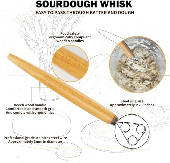 Bread Making Tool Set,Dough Scraper and Bread Scoring Tool for Making Beautiful Bread Tools-Dough Whisk,Dough Scrapers, Bread Lame with 10 Blades Included Replacement (Black)