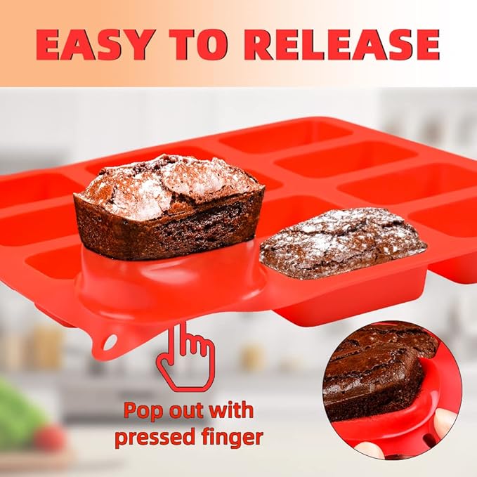 Silicone Mini Loaf pan, Mini Bread Pan Brownie Pan, 12 Cavities Nonstick Food Grade for Baking Bread, Brownie, Cornbread, Cheesecake and Chocolate (1 Pack)
