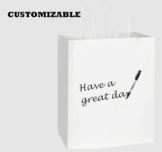 Premium 10x5x13 Paper Bags with Handles - Pack of 100, White Paper Bags Ideal for Shopping, Wedding, Business, Retail, Craft, Gifts & More - Durable, 100% Recyclable White Quality Bags