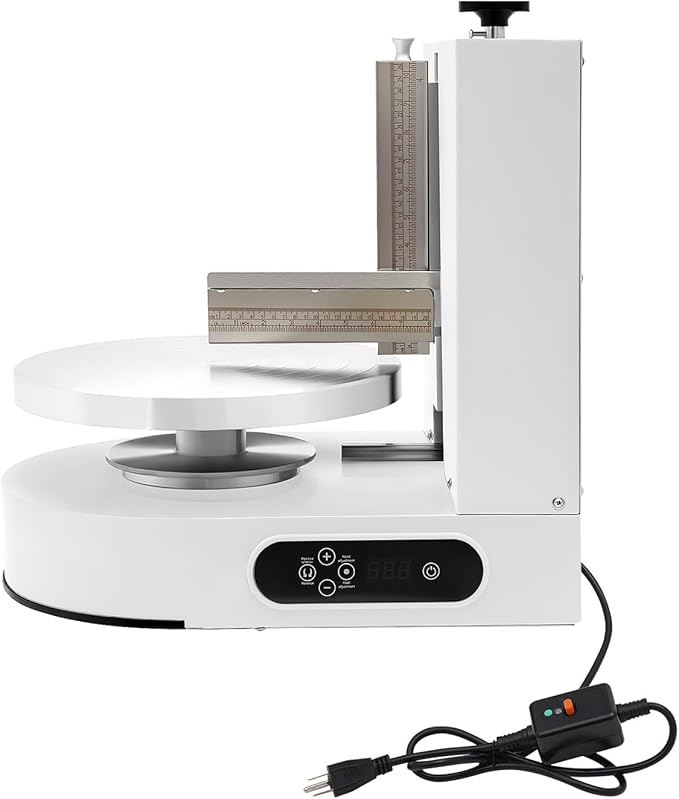 LOYALHEARTDY 200W Commercial Cake Turntable, Cake Decorating Machine with LCD Touch Screen, Cake Turntable 7.9 Inch Lift Knife System, 4-12 Inch Cake Icing Machine,White