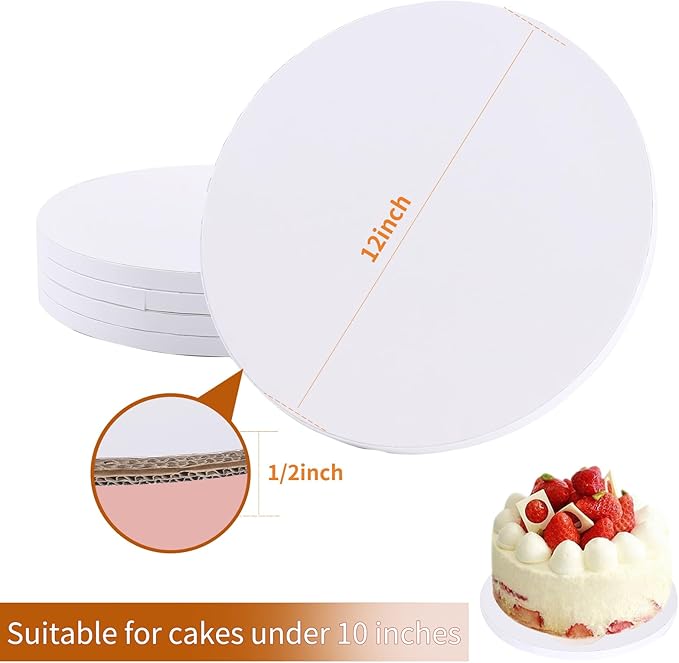 2 Pcs Cake Boards 12 Inch Round,White Sturdy 1/2 Inch Cake Drum,12 Inch Cake Boards,Disposable Cake Plates,Corrugated Cake Base Cake Drums for Father's Day