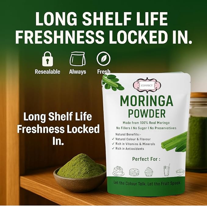 Confect Moringa Leaf Powder | 100% Pure & Natural Green Powder for Smoothies, Tea, Juices & Cooking | Vegan, Gluten-Free, No Additives, Non-GMO – 8 OZ