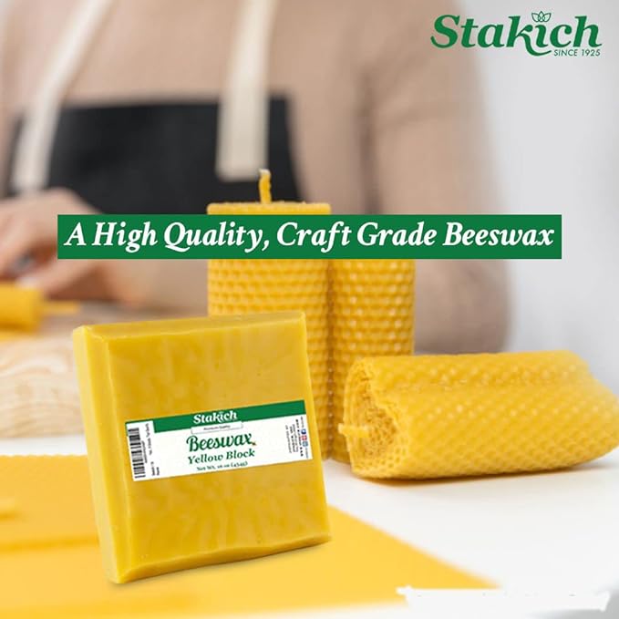 Stakich Yellow Beeswax Block - Natural, Triple Filtered 5-Pound (in 1 lb Blocks)