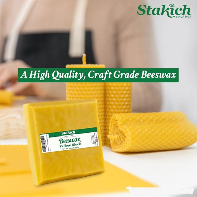 Stakich Yellow Beeswax Block - Natural, Triple Filtered - 10 Pound