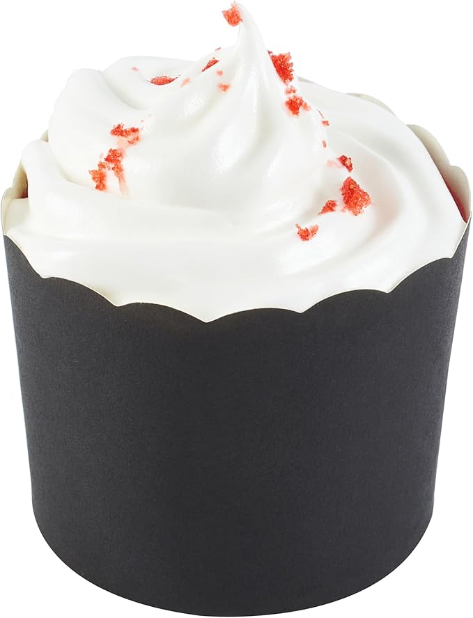 Panificio 6 Ounce Cupcake Wrappers, 200 Scalloped Baking Cups - Oven-Ready, Greaseproof, Black Paper Cupcake Liners, Disposable, For Birthdays, Baby Showers, Or Weddings - Restaurantware