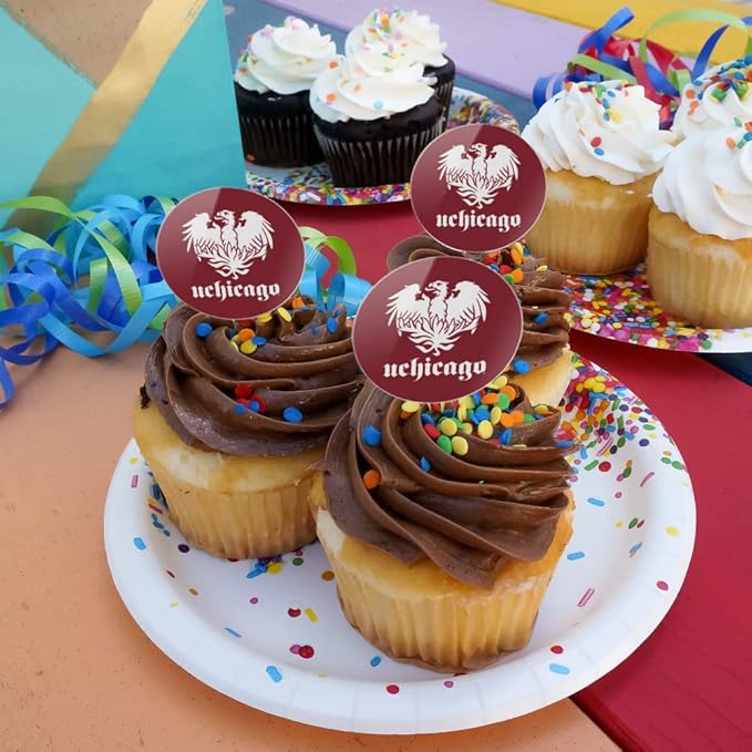 University of Chicago Primary Logo Cupcake Picks Toppers Decoration Set of 6