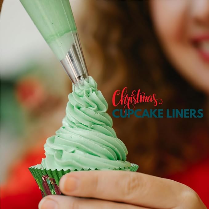 Green Direct Cupcake Liners - Standard Size Cupcake Wrappers to use for Pans or carrier or on stand - Paper Baking Cups, Christmas Design, (Pack of 500)