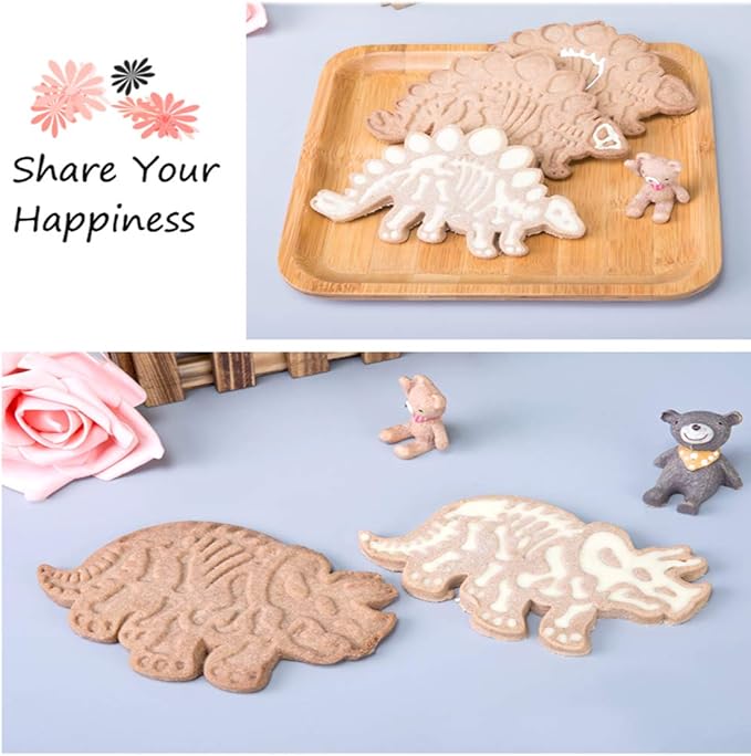 Jurassic Dinosaur Cookie Cutters and Skeleton Stampers T-Rex Stegosaurus Triceratops Fossil Cookie Cutters Set (Pack of 6)