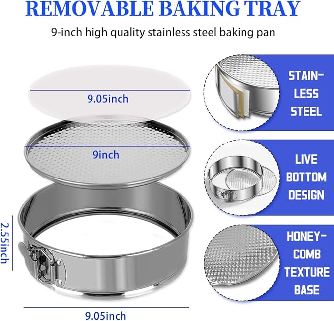 9" Stainless steel Springform Pan with 30 Pcs Parchment Paper Liners,9inch round pan 304 Nonstick Leakproof Springform Cake Pan with Removable Bottom for Cheesecake,Mousse,Chiffon,Baking Cakes