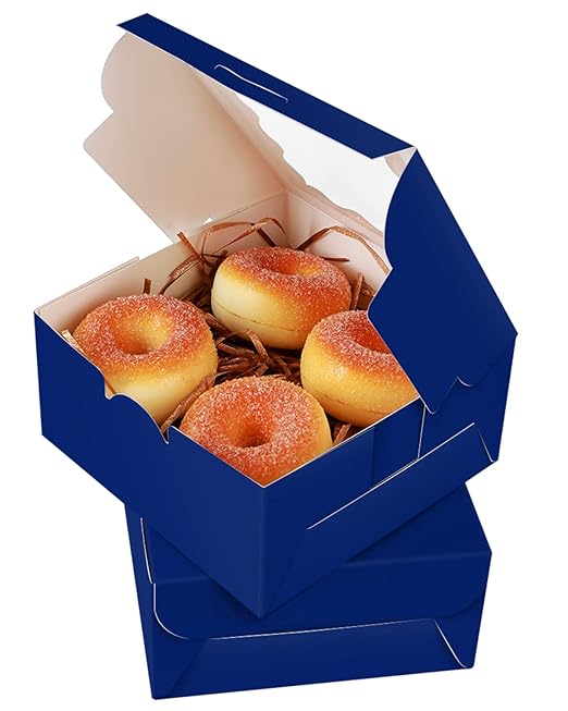 qiqee Navy Blue Cookie Boxes with Window 36packs 6x6x3 Navy Blue Bakery Box Pastry Box for Wedding Favor Birthday ＆ Party