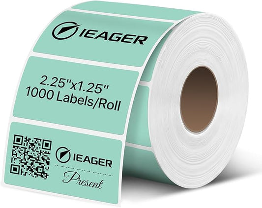 iEager 2.25x1.25 Inch Thermal Labels, Green Durable Thermal Printer Stickers, Self-Adhesive Rectangle Shipping Label Printer Sticker for Barcode, Name, Address, 1000 Labels/Roll
