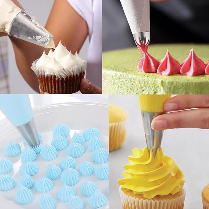 5 Pack Stainless Steel Seamless Piping Icing Tips 1G 1E 1B 356 1A, Large Piping Nozzle, Cake Decorating Tools for Cupcake Baker