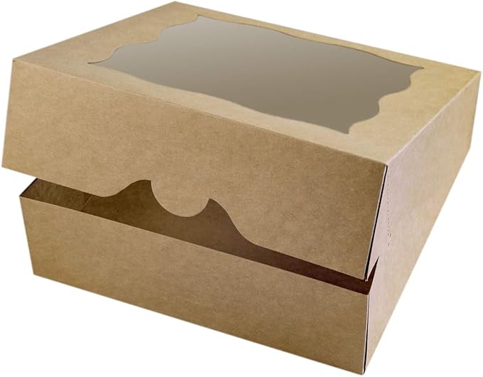 CHERRY 25-PACK 10"x10"x3"Brown Bakery Boxes with PVC Window for Pie and Cookies Boxes Large Natural Kraft Paper Box 10x10x3inch