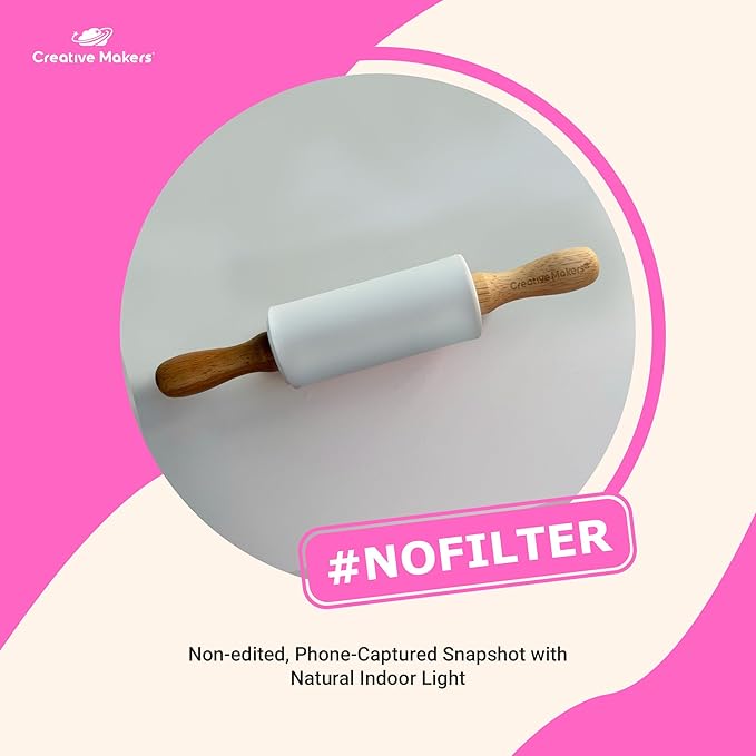 Small Rolling Pin for Kids, Non-Stick Silicone Surface with Wooden Handles for Play Dough and Baking Rolling Pin (9in, White)