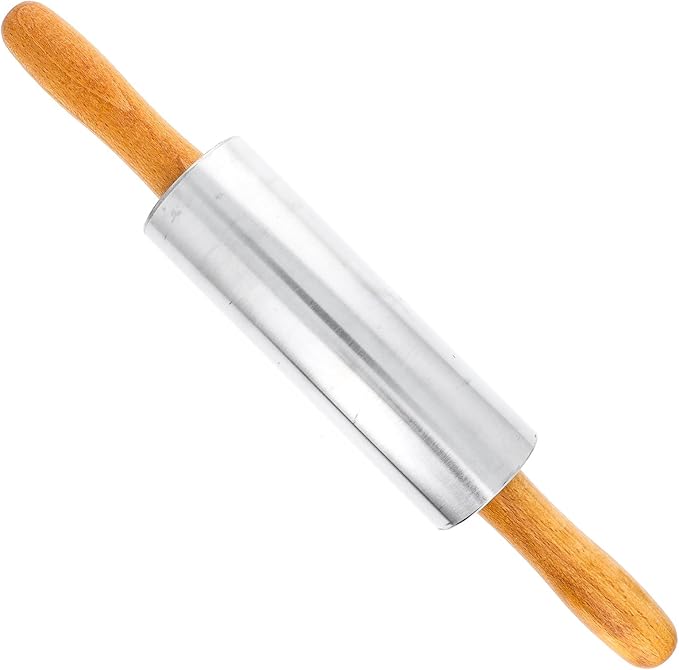 Beille Oak Wood Stainless Steel Barrel Classic Bakers Rolling Pin Baking Supplies Kitchen Essentials (2 Sizes) (17 Inch)