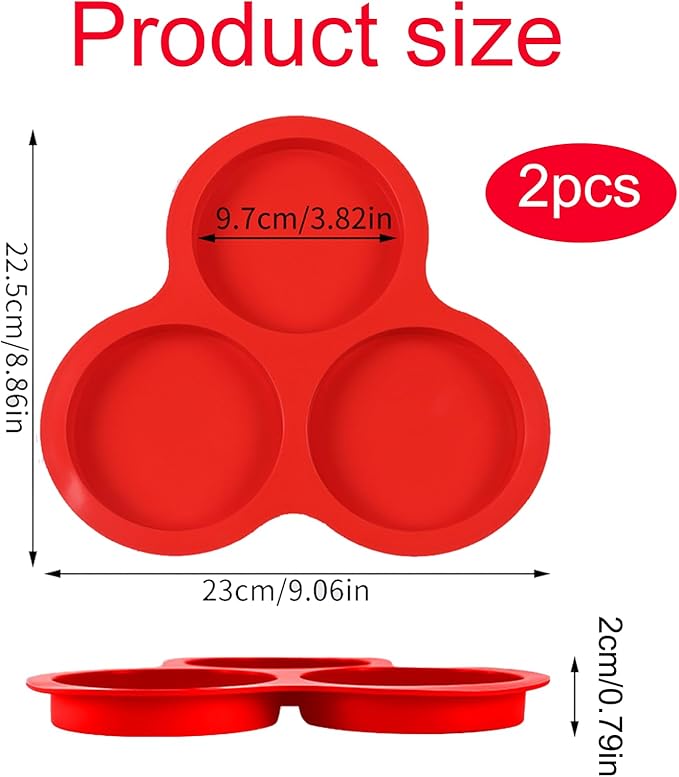 1 Pcs Air Fryer Egg Mold,4 Inch Jumbo Round Muffin Top Pans,For Breakfast Sandwiches,Egg Bites,Pancake,Jumbo Muffin Tops Reusable(Red)