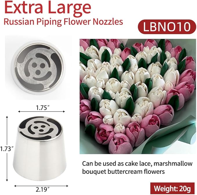 Extra Large Russian Piping Tips for Marshmallows Stainless Steel Flower Frosting Nozzles many styles Cake Decorating Baking tool for Buttercream, Cupcakes Cookies(SL10)