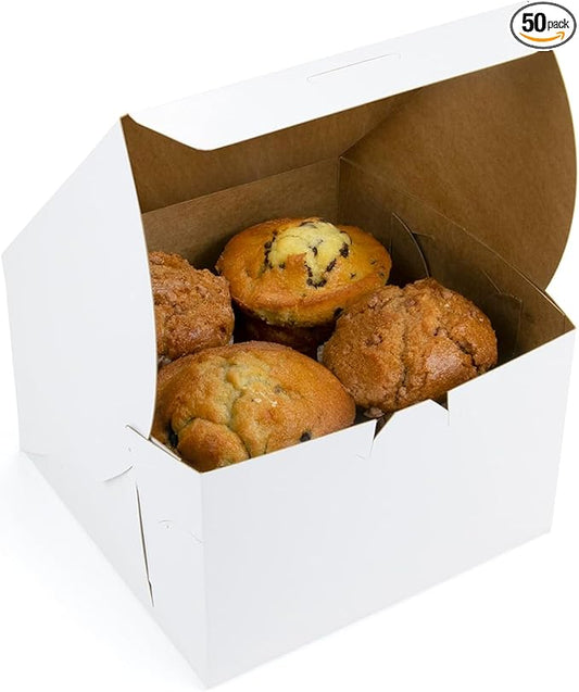 FC Meyer Bakery Boxes - Reversible 6” Classic Box For Pastries & Cookies, Secure Your Bakery Box With Special Side Panel Clips & A Front Tuck Lock, Made In USA, Size 6 x 6 x 3 (Pack of 50)