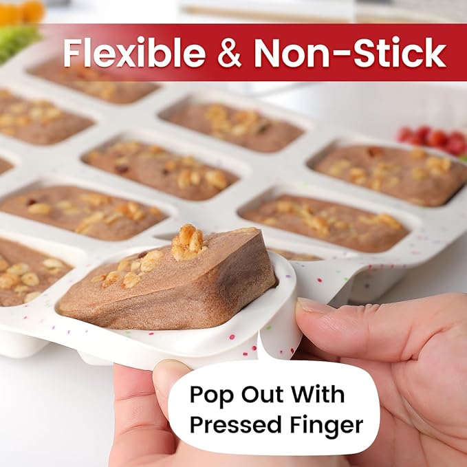CAKETIME Mini Loaf Pan, Silicone Mini Bread Loaf Pans 12 Cups for Baking Bread, Brownie, Cornbread, Cheesecake, Soap Nonstick 2 Pack Confetti