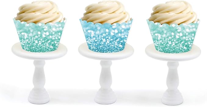 Andaz Press 24-Pack Faux Baby Blue and Aqua Glitter Cupcake Wrappers, Disposable, Cardstock, Ocean, Party, Social Gatherings and Celebrations